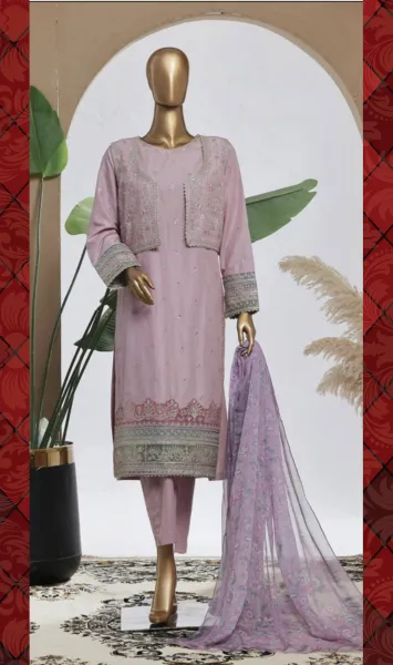 Pakistani Original Bin Saeed Luxury Plain Cotton Stitched 3 Pcs _ Lavender 